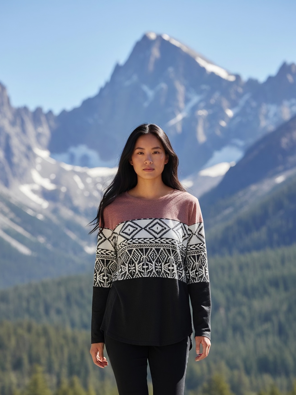 Maurices Womens L Pink, White & Black Fair Isle Colorblock Knit Pullover